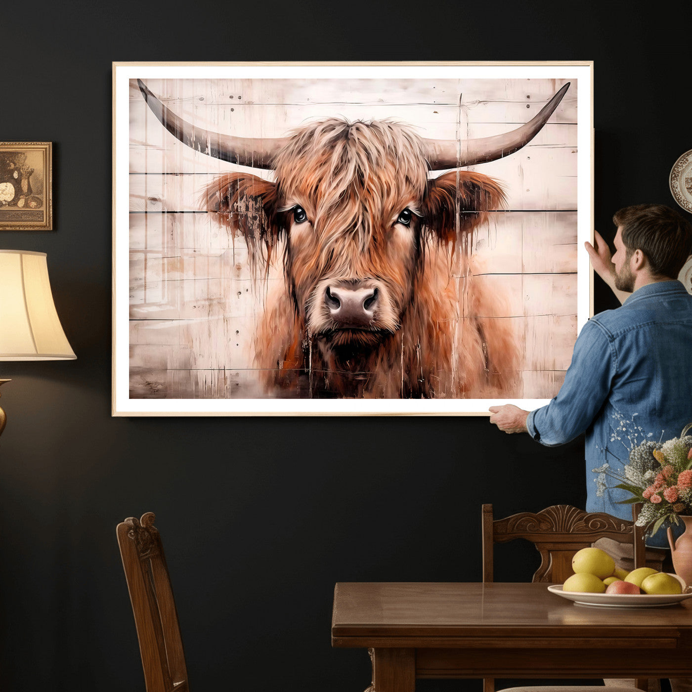93730-MGV-CV-36X24 - Vintage Scottish Highland Cow Cattle Art Print Farmhouse Wall Art Canvas Print