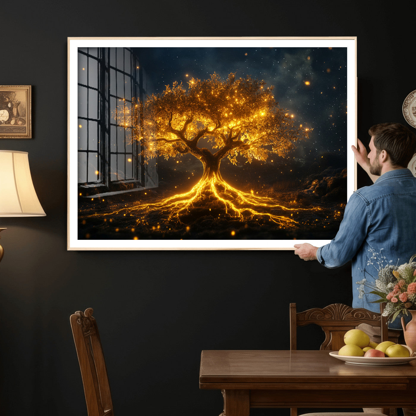60194-MGV-CV-36X24 - Golden Tree of Life Canvas Wall Art Print - Majestic Tree of Life Print for Living Room and Office Decor