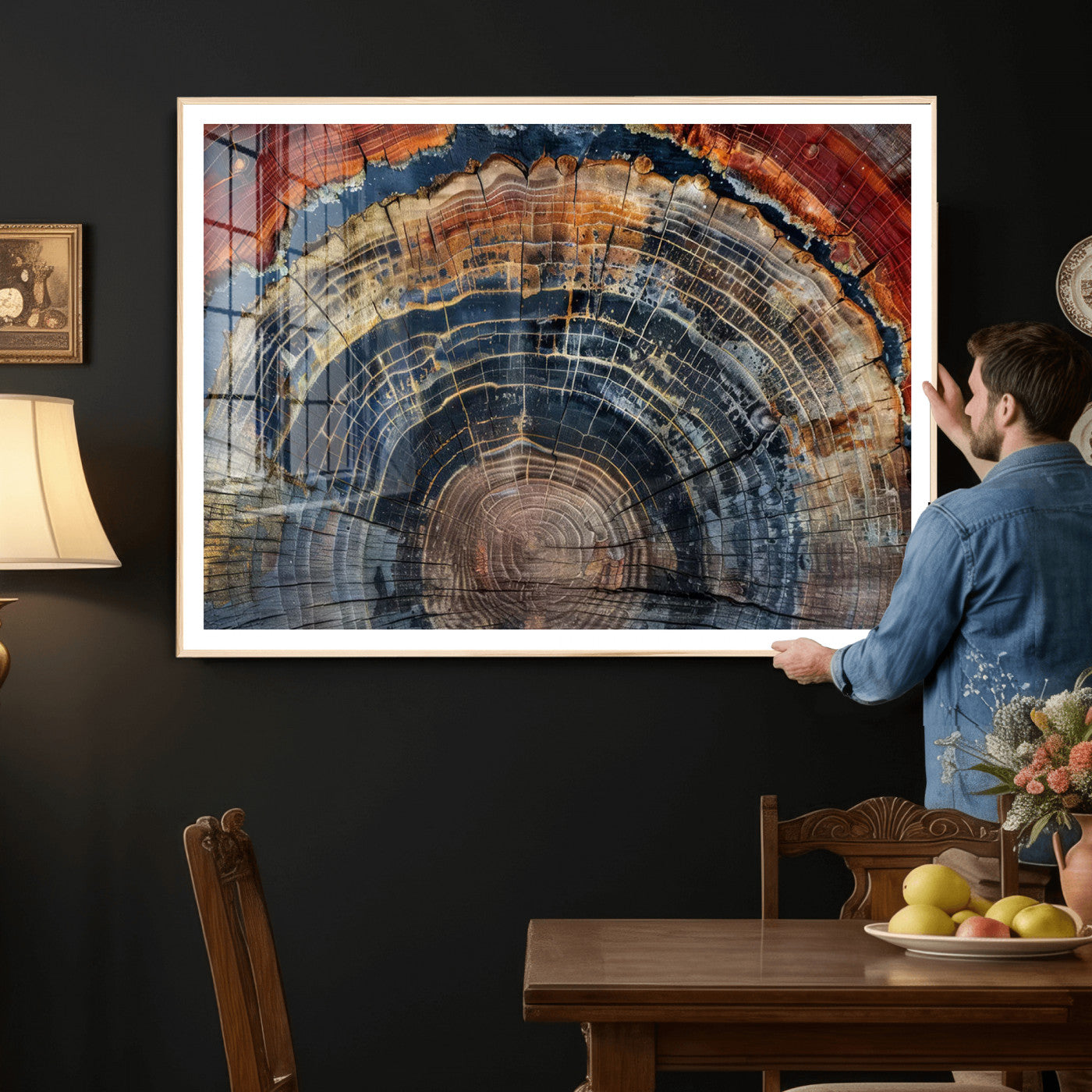 63519-MGV-CV-36X24 - Abstract Tree Ring Wall Art Canvas Print – Colorful Framed Minimalist Nature Tree Rings Home Artwork for Home and Office Decor