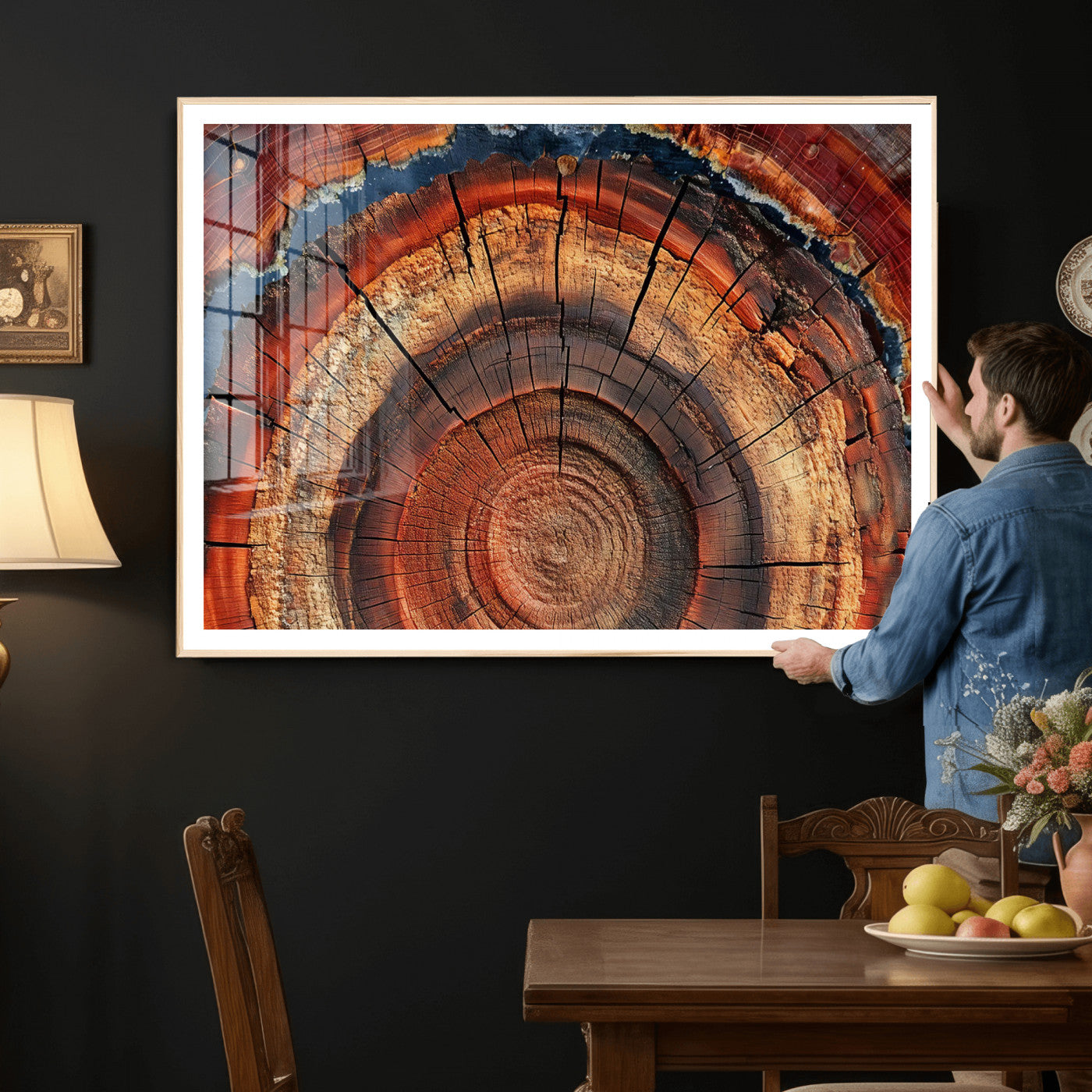 28555-MGV-CV-36X24 - Abstract Tree Ring Art Wall Art Canvas Print for Modern Farmhouse Decor, Colorful Tree Ring Wall Decor, Minimalist Home Canvas Art