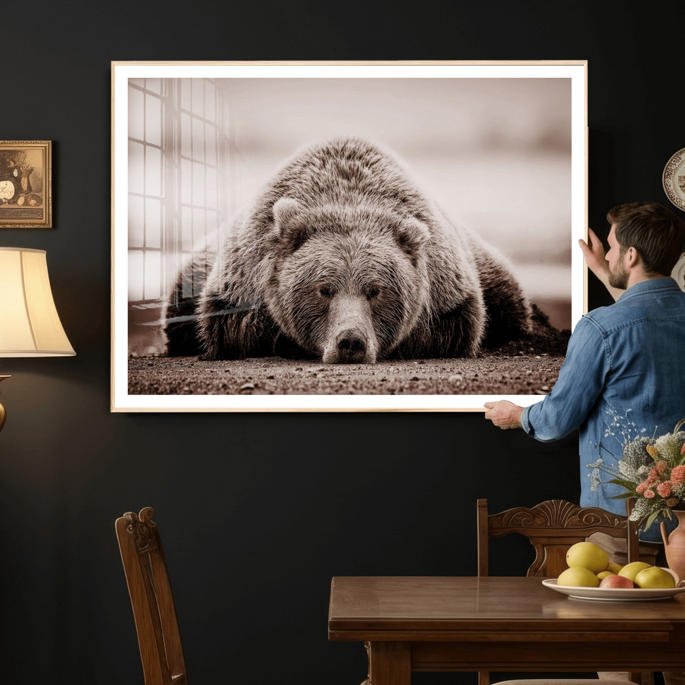 20611-MGV-CV-36X24 - Grizzly Bear Wall Art Print - Bear Canvas Wall Art - Rustic Bear Portrait Canvas Print for Cabin