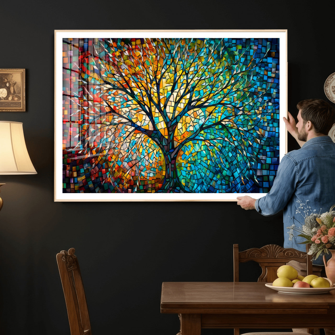 99325-MGV-CV-36X24 - Yggdrasil Tree of Life Wall Art Print Canvas | Mosaic Style 3-Panel Canvas Print