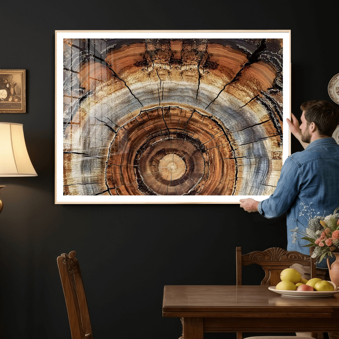 15184146-MGV-CV-36X24 - Tree Rings Wall Art Canvas Print, Framed Wood Texture Art Picture Print, Rustic Pattern Perfect Rustic Organic Decor Artwork