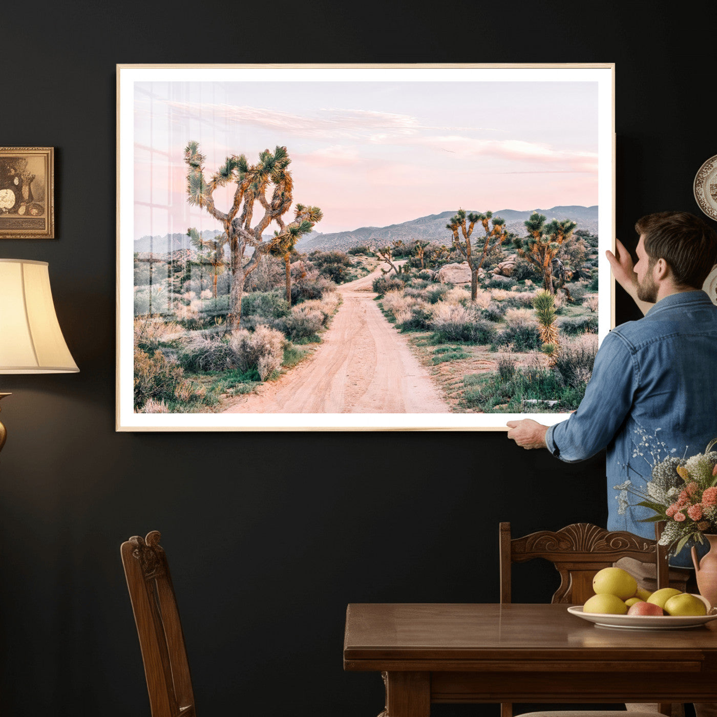 12540952-MGV-CV-36X24 - Desert Trail Wall Art – Canvas Print of Joshua Trees & Sunset Glow, Sandy Path Wilderness, Scenic Nature Escape Decor for Living Room, Office or Bedroom
