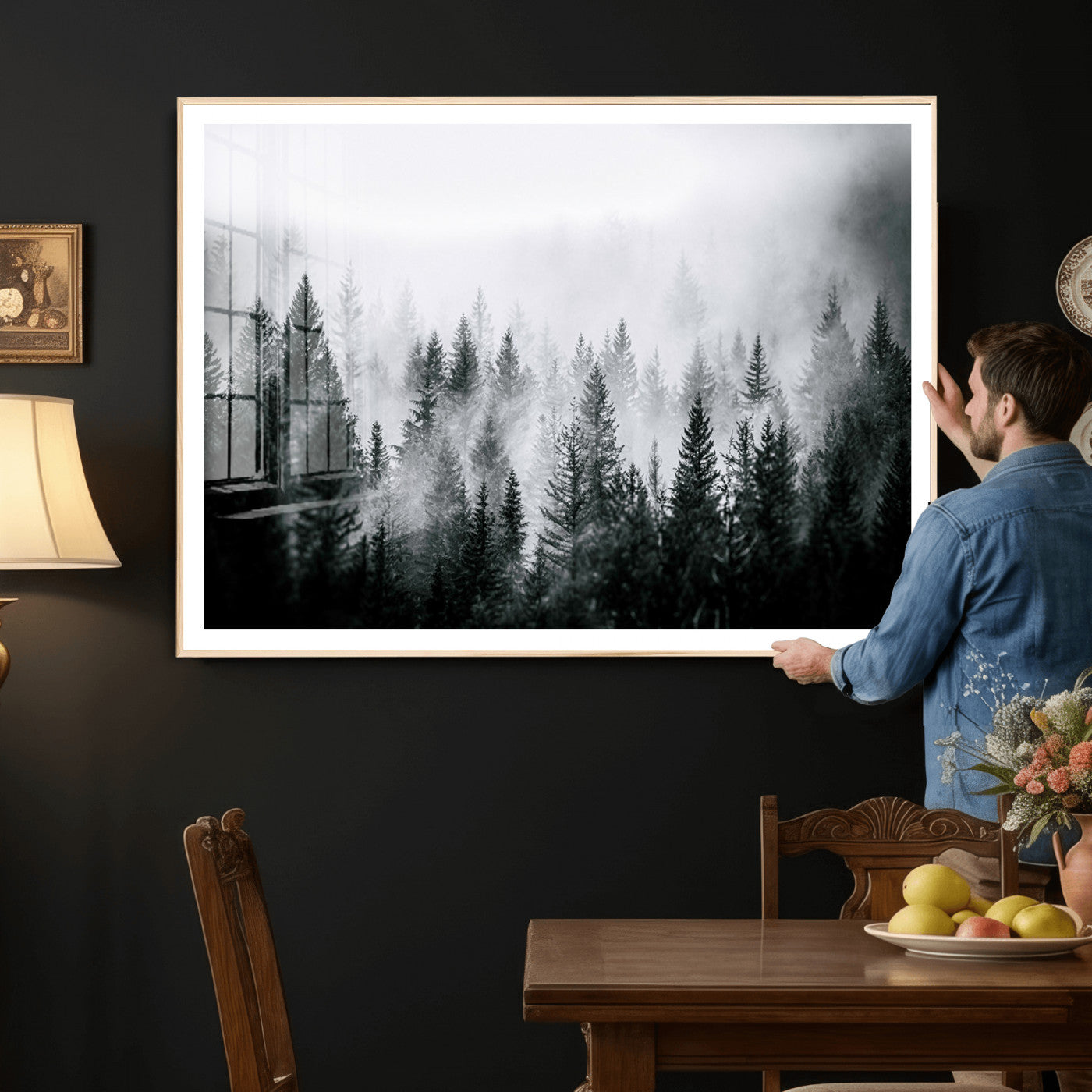 87750525-MGV-CV-36X24 - Foggy Forest Wall Art Canvas Print – Mountain Woodland Landscape Photography for Minimal Nature Home Decor