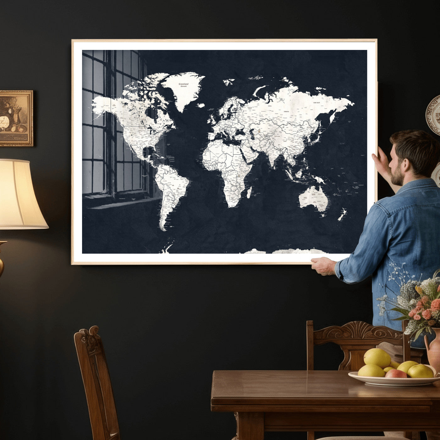 11963807-MGV-CV-36X24 - World Map Wall Art Canvas Print, Modern Decorative Framed Map Artwork Prints for Living Room, Office, Bedroom Wall Decor