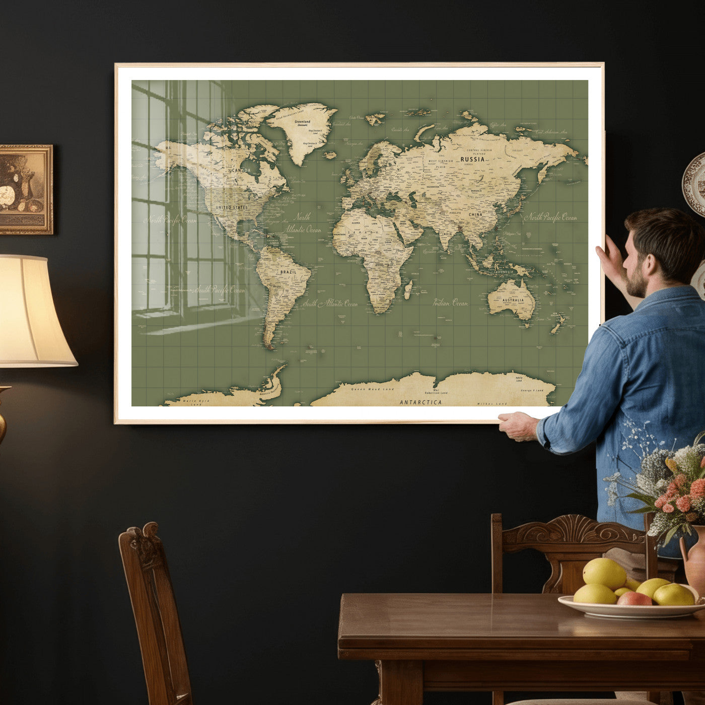 13750241-MGV-CV-36X24 - World Map Wall Art Canvas Print, Modern Decorative Framed Map Artwork Prints for Living Room, Office, Bedroom Wall Decor