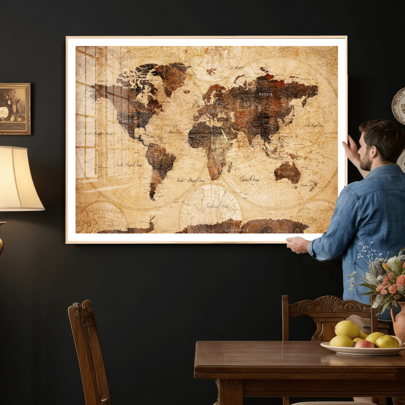 40760475-MGV-CV-36X24 - World Map Wall Art Canvas Print, Modern Decorative Framed Map Artwork Prints for Living Room, Office, Bedroom Wall Decor