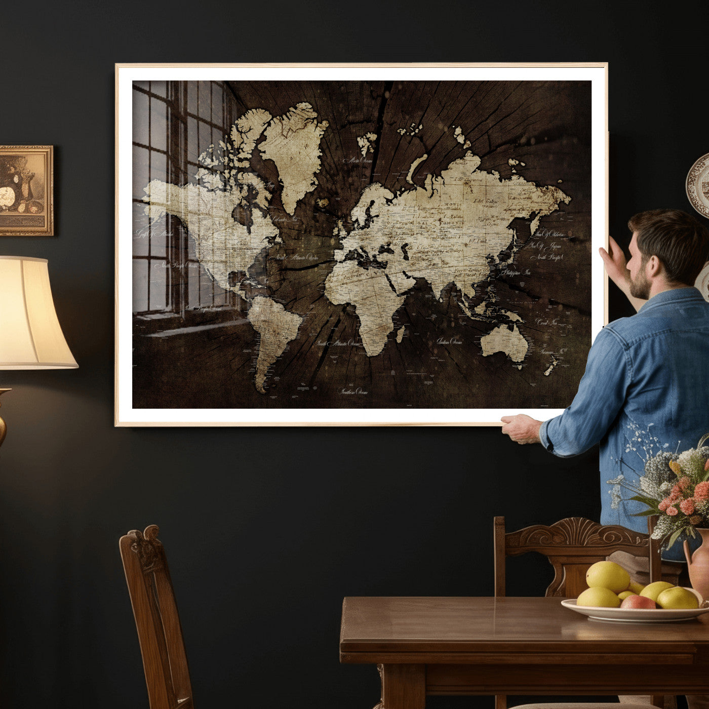 40991509-MGV-CV-36X24 - World Map Wall Art Canvas Print, Modern Decorative Framed Map Artwork Prints for Living Room, Office, Bedroom Wall Decor
