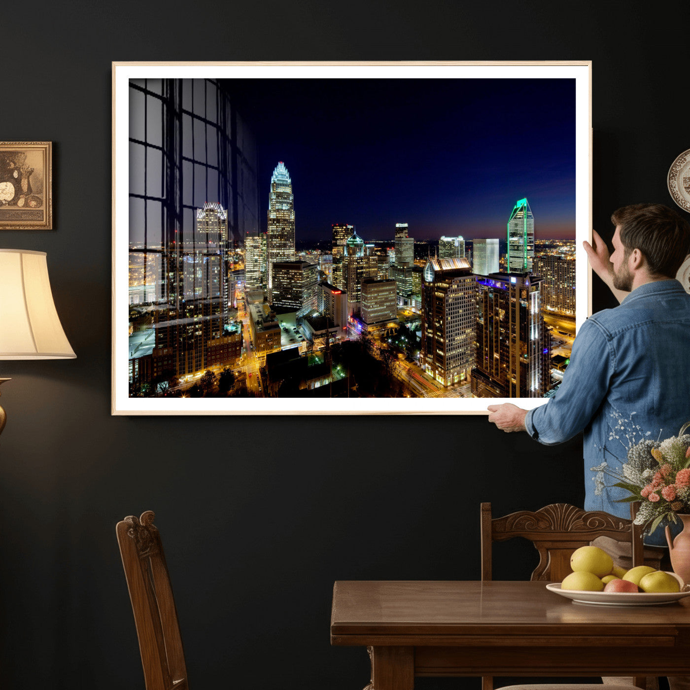 47163738-MGV-CV-36X24 - Atlanta Skyline Wall Art Canvas Print, Atlanta Downtown Night Cityscape Print for Modern Urban Wall Decor