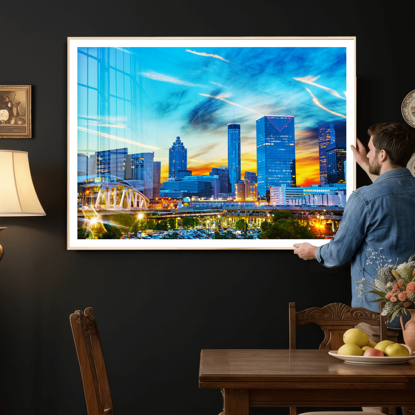 23097797-MGV-CV-36X24 - Atlanta Skyline Wall Art Canvas Print, Atlanta Downtown Night Cityscape Print for Modern Urban Wall Decor