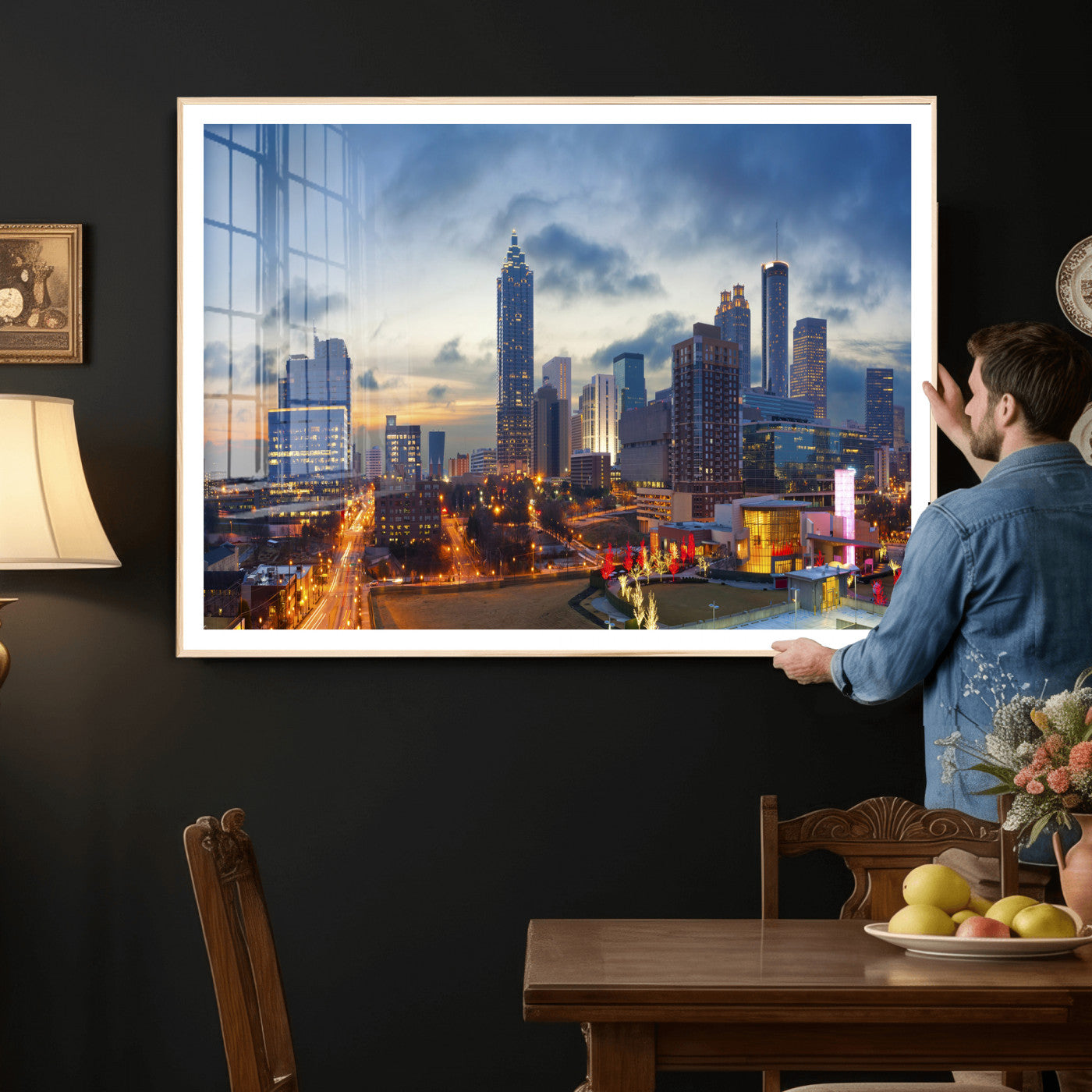 18461309-MGV-CV-36X24 - Atlanta Skyline Wall Art Canvas Print, Atlanta Downtown Night Cityscape Print for Modern Urban Wall Decor