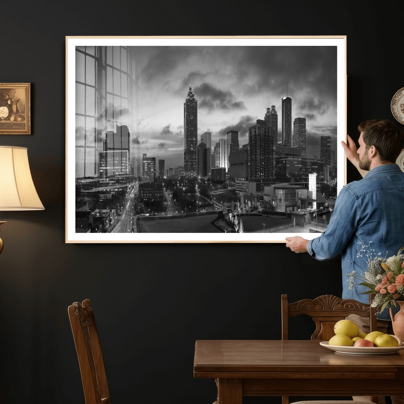 91959506-MGV-CV-36X24 - Atlanta Skyline Wall Art Canvas Print, Atlanta Downtown Night Cityscape Print for Modern Urban Wall Decor