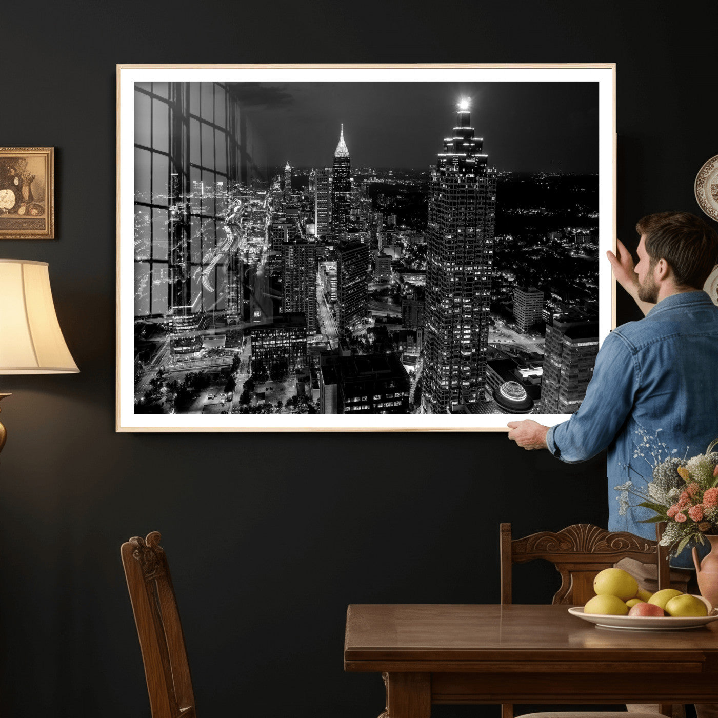 56773510-MGV-CV-36X24 - Atlanta Skyline Wall Art Canvas Print, Atlanta Downtown Night Cityscape Print for Modern Urban Wall Decor