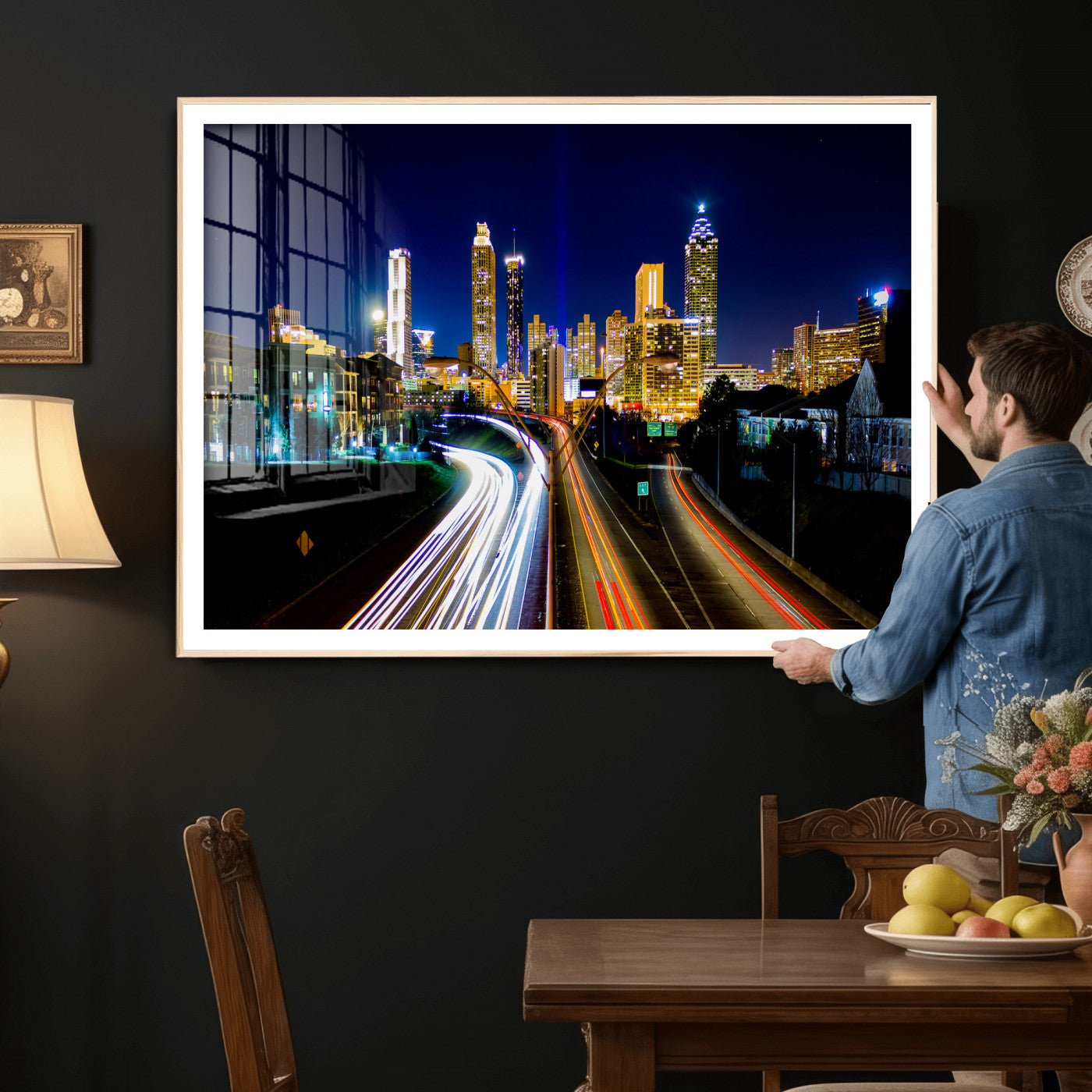 12967464-MGV-CV-36X24 - Atlanta Skyline Wall Art Canvas Print, Atlanta Downtown Night Cityscape Print for Modern Urban Wall Decor