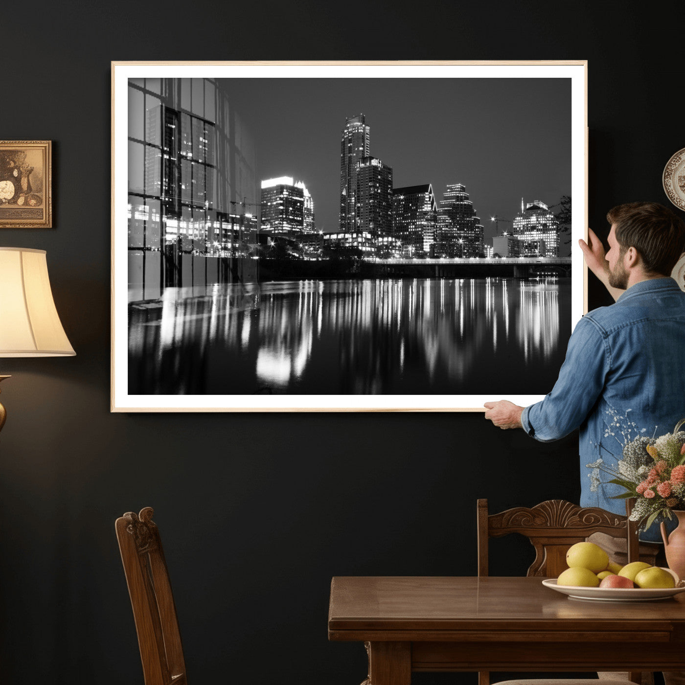 38129554-MGV-CV-36X24 - Austin Skyline Wall Art Canvas Print, Austin Downtown Night Cityscape Print for Modern Urban Wall Decor