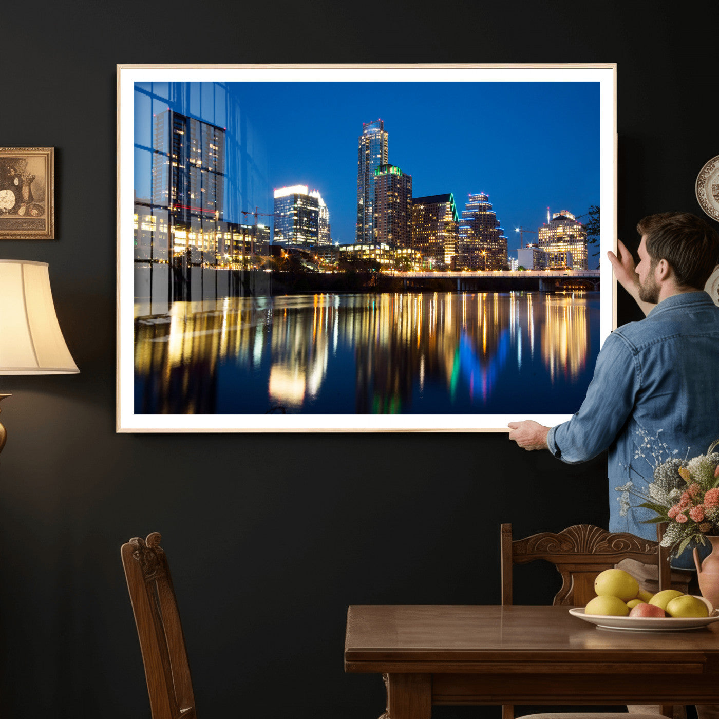 21916206-MGV-CV-36X24 - Austin Skyline Wall Art Canvas Print, Austin Downtown Night Cityscape Print for Modern Urban Wall Decor