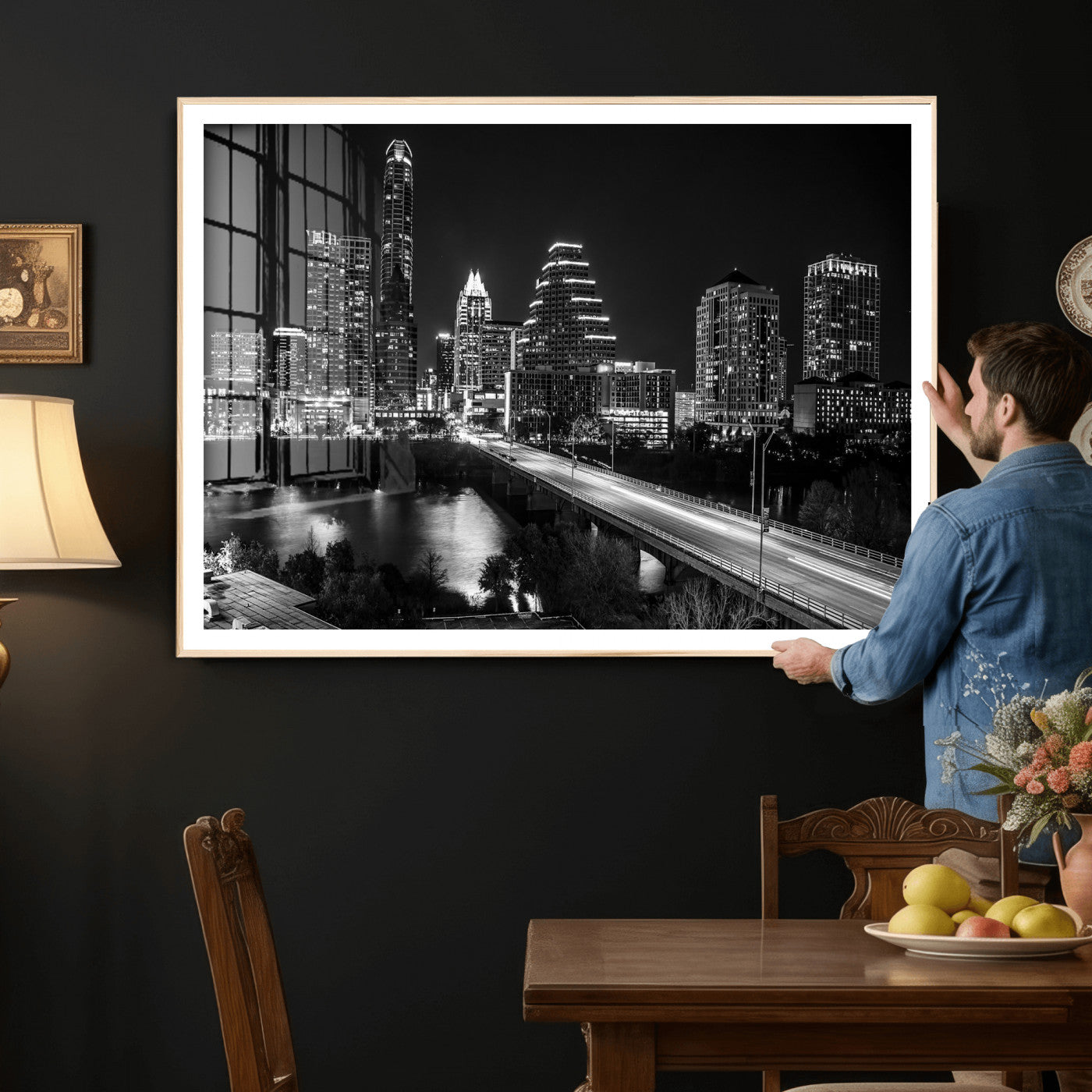 37531750-MGV-CV-36X24 - Austin Skyline Wall Art Canvas Print, Austin Downtown Night Cityscape Print for Modern Urban Wall Decor
