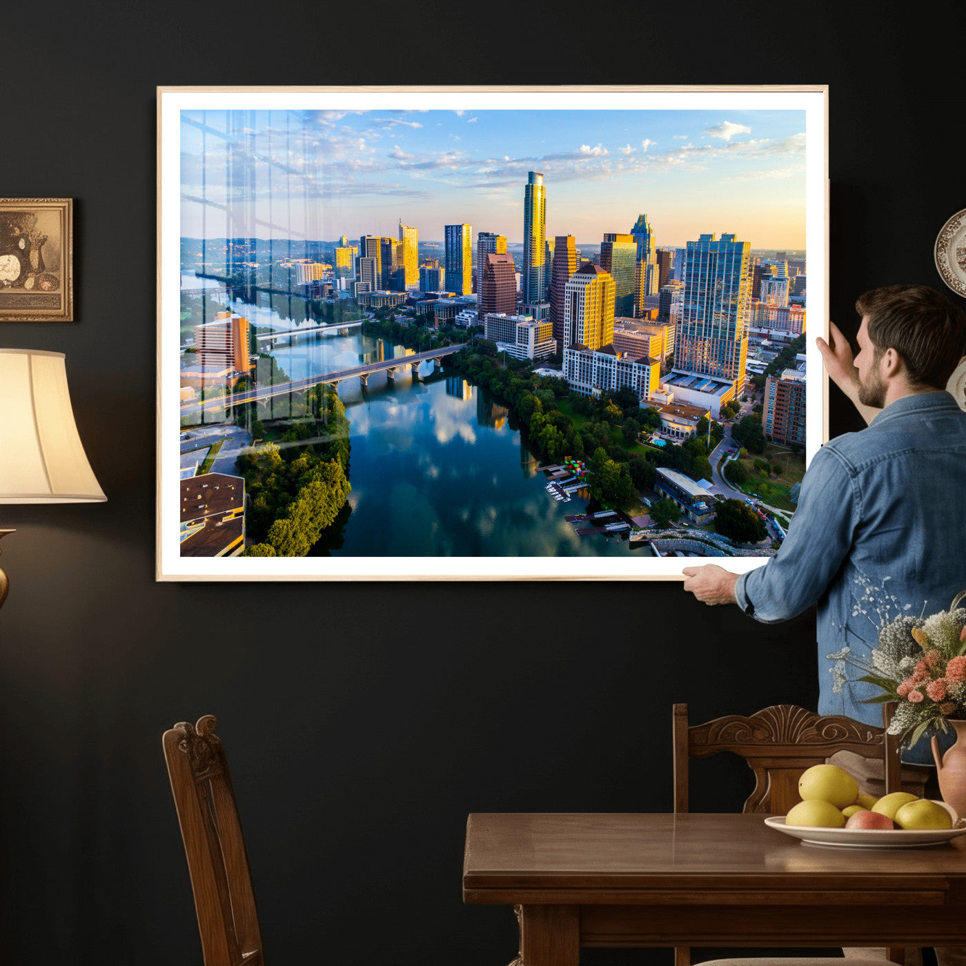 33675326-MGV-CV-36X24 - Austin Skyline Wall Art Canvas Print, Austin Downtown Night Cityscape Print for Modern Urban Wall Decor