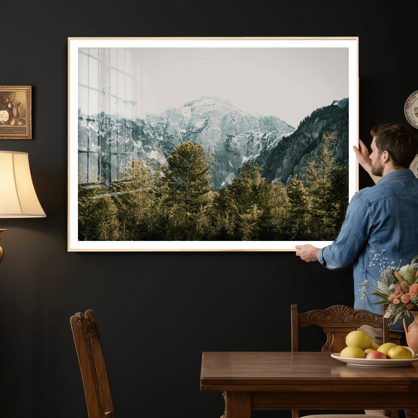 48479662-MGV-CV-36X24 - Mountain Forest Wall Art Canvas Print, Alpine Landscape Nature Photography, Moody Wilderness Wall Decor