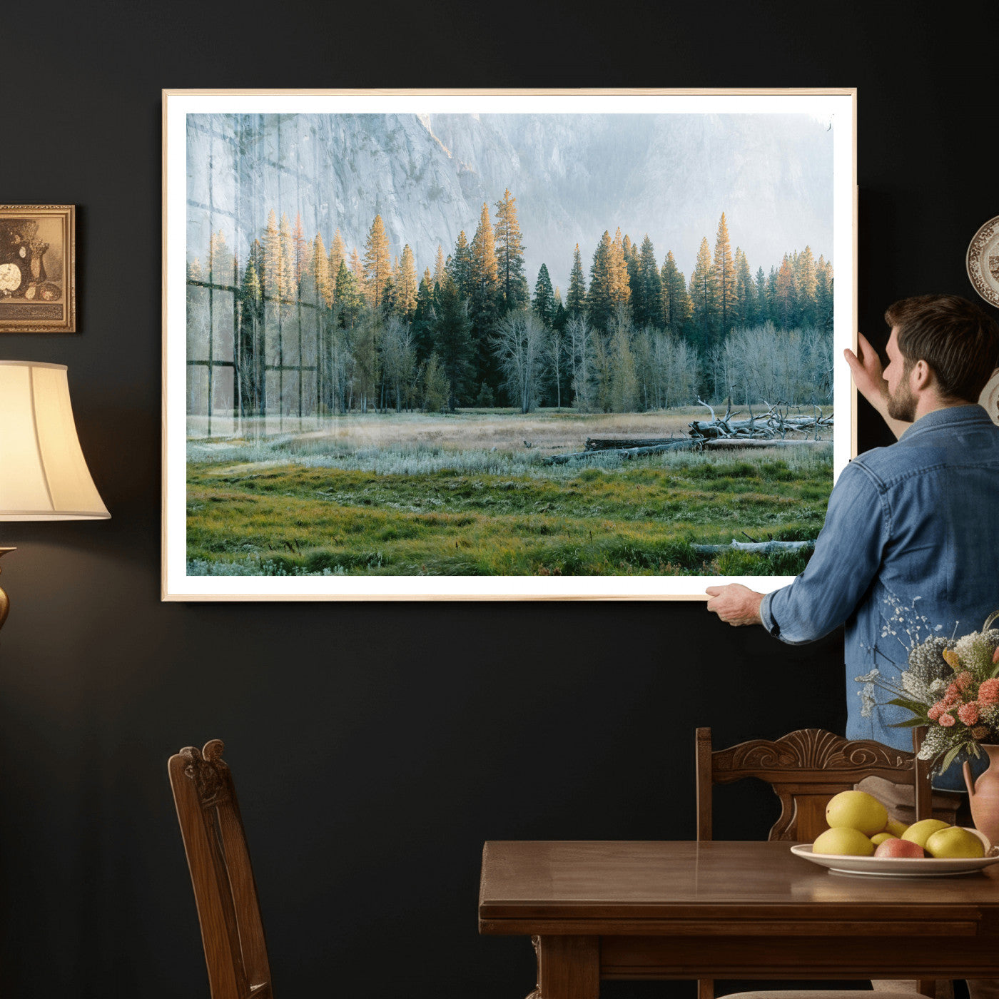 95548744-MGV-CV-36X24 - Forest Meadow Wall Art Canvas Print, Pine Tree Landscape Nature Artwork, Mountain Valley Scenic Photography, Calm Wilderness Wall Decor