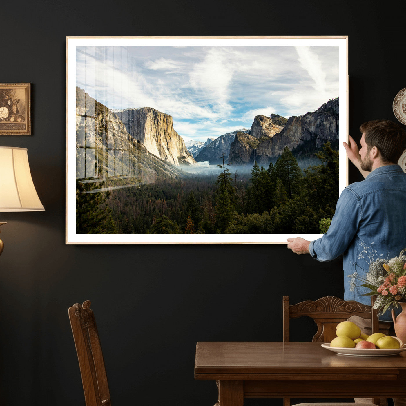15089394-MGV-CV-36X24 - Yosemite Valley Mountain Landscape Wall Art Canvas Print, Granite Cliff Forest Valley Canvas Print, California National Park Scenic Art Printing