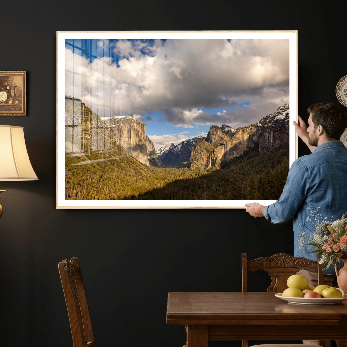 51451302-MGV-CV-36X24 - Yosemite Valley Mountain Landscape Wall Art Canvas Print, Granite Cliff Forest Valley Canvas Print, California National Park Scenic Art Printing