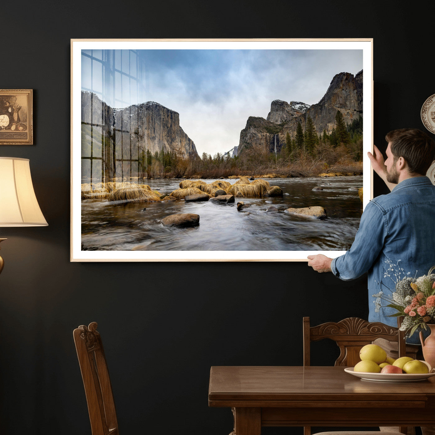 20458404-MGV-CV-36X24 - Yosemite Valley Mountain Landscape Wall Art Canvas Print, Granite Cliff Forest Valley Canvas Print, California National Park Scenic Art Printing