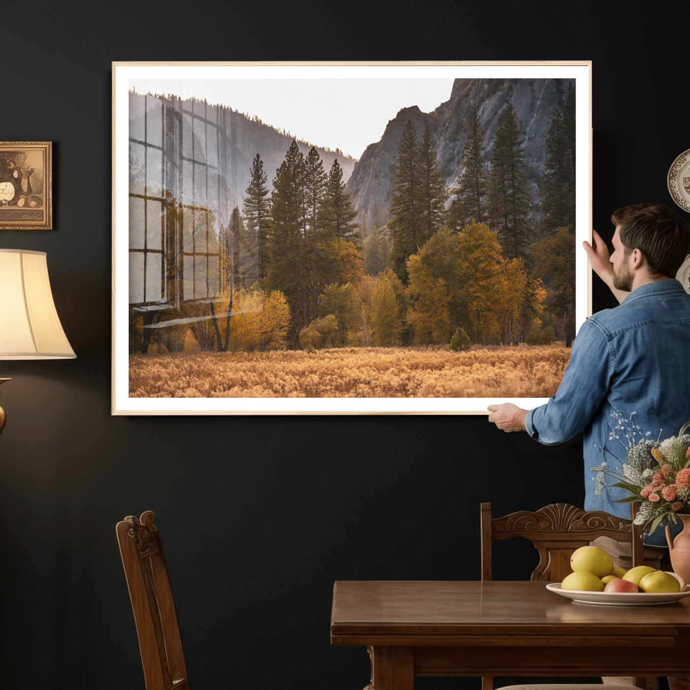 61682763-MGV-CV-36X24 - Yosemite Valley Autumn Forest Landscape Wall Art Canvas Print, Granite Mountain Pine Trees Canvas Print, California National Park Fall Scenic Art Printing