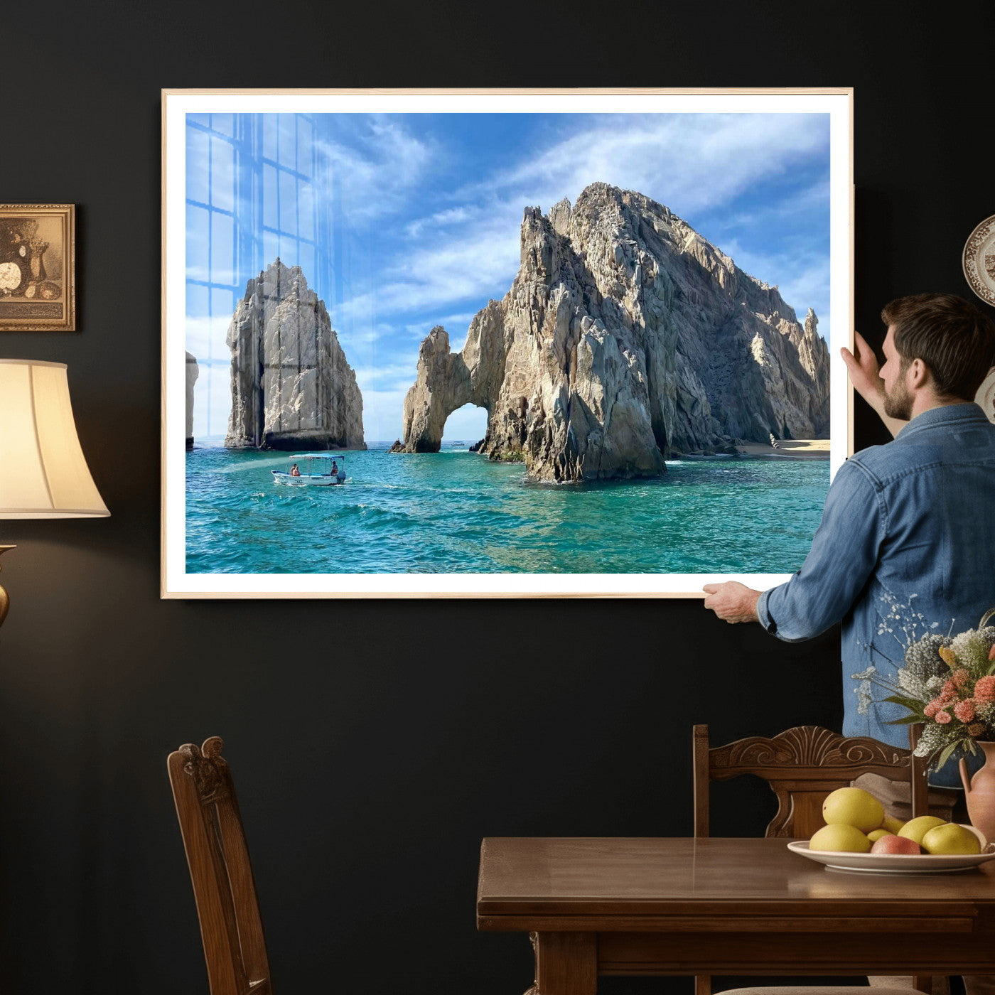 20946478-MGV-CV-36X24 - El Arco Cabo San Lucas Ocean Arch Wall Art Canvas Print, Baja California Rock Arch Seascape Canvas Print, Mexico Coastal Landmark Scenic Art Printing