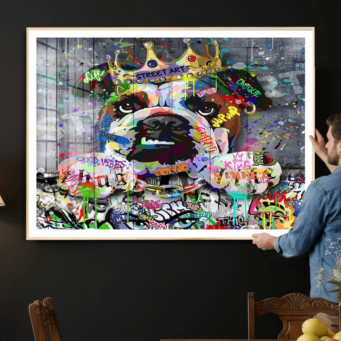 45209731-MGV-CV-36X24 - Dog Wall Decor for Teen Bedroom Decor - Graffiti Animal Canvas Wall Art for Teen Room Decor - Abstract Wall Painting Ready to Hang