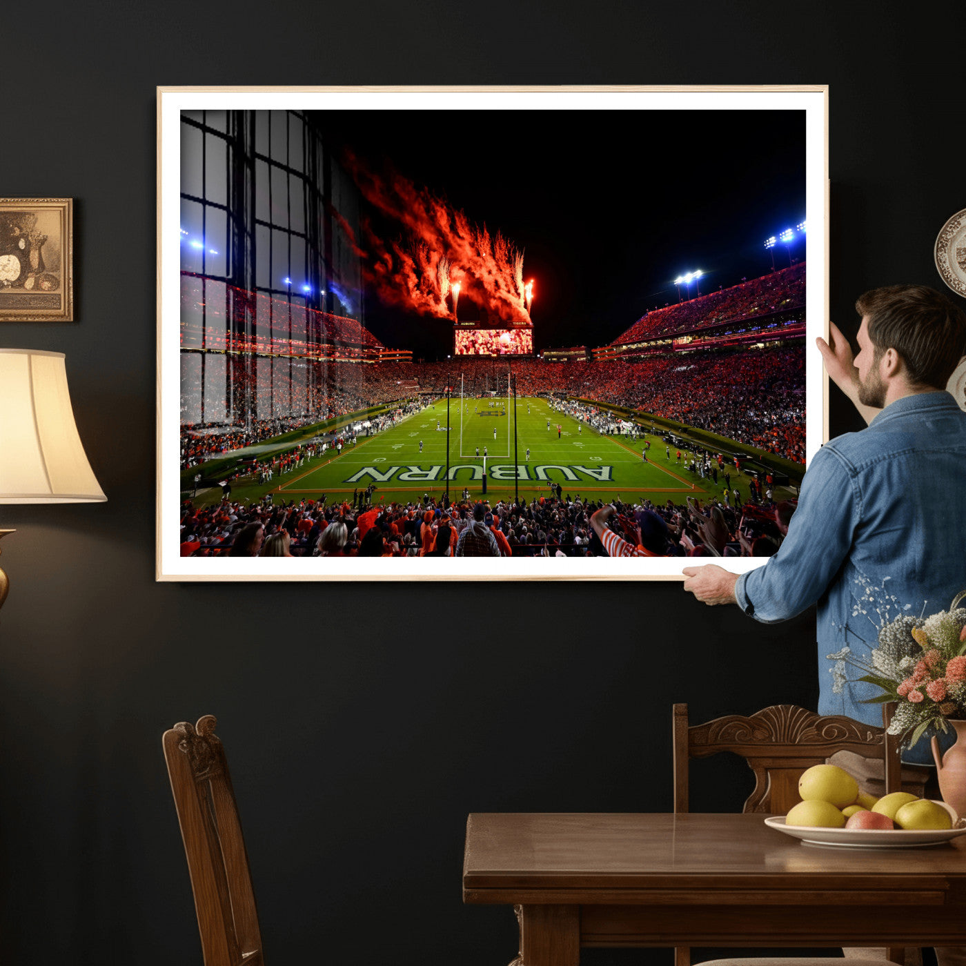 81918884-MGV-CV-36X24 - Auburn Stadium Wall Art Canvas Print, College Football Night Game Crowd, Jordan Hare Stadium Artwork