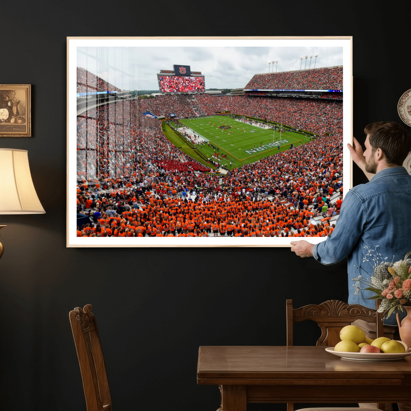 82562490-MGV-CV-36X24 - Auburn Stadium Sunset Wall Art Canvas Print, Jordan Hare Stadium Game Day Crowd, Auburn Tigers Football Artwork