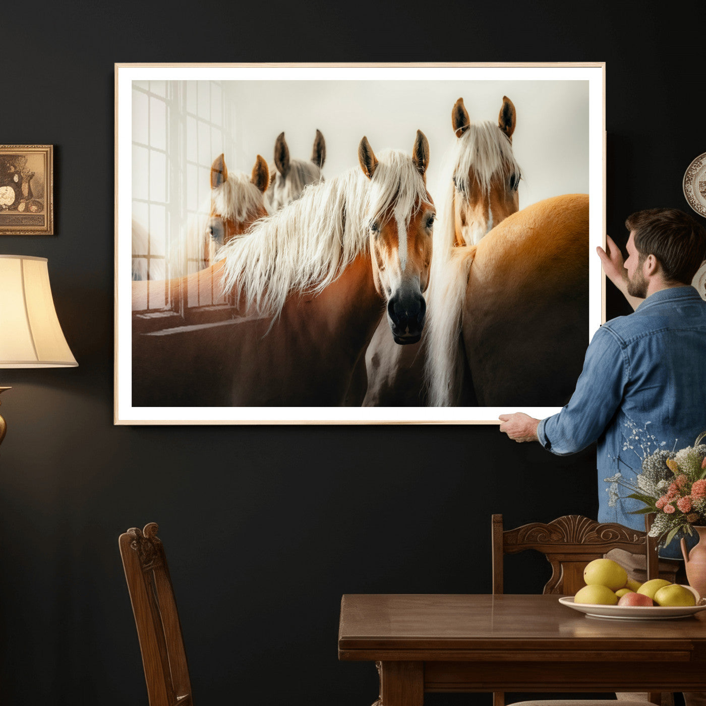 71904941-MGV-CV-36X24 - Wild Horse Herd Wall Art Canvas Print, Natural Horse Portrait Nature Wall Decor for Living Room and Office
