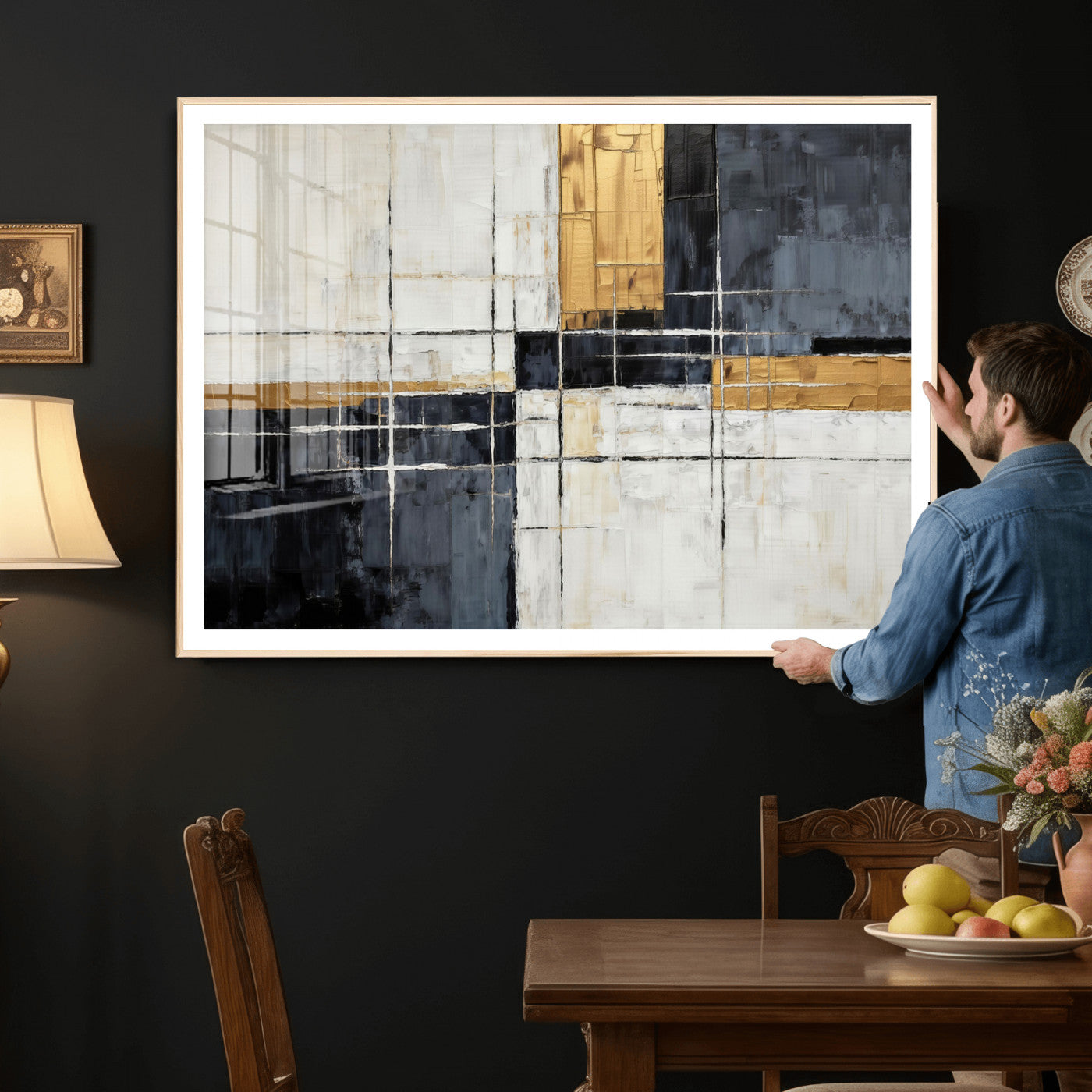 78975677-MGV-CV-36X24 - Gold Abstract Wall Art Canvas Print, Modern Luxury Geometric Painting Wall Decor for Living Room and Office