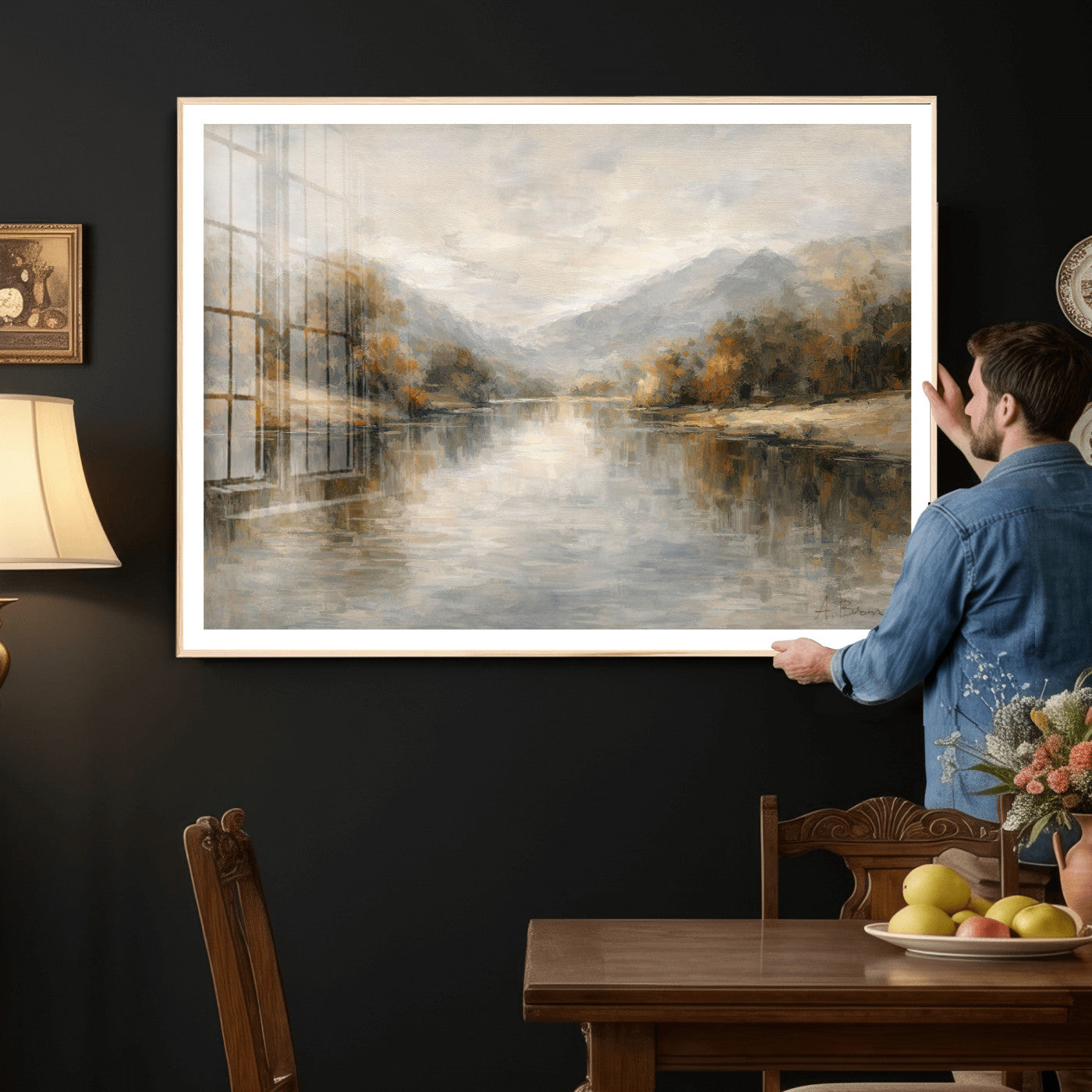 62194542-MGV-CV-36X24 - Abstract Landscape Wall Art Canvas Print, Modern Lake Printing Wall Decor for Contemporary Interiors