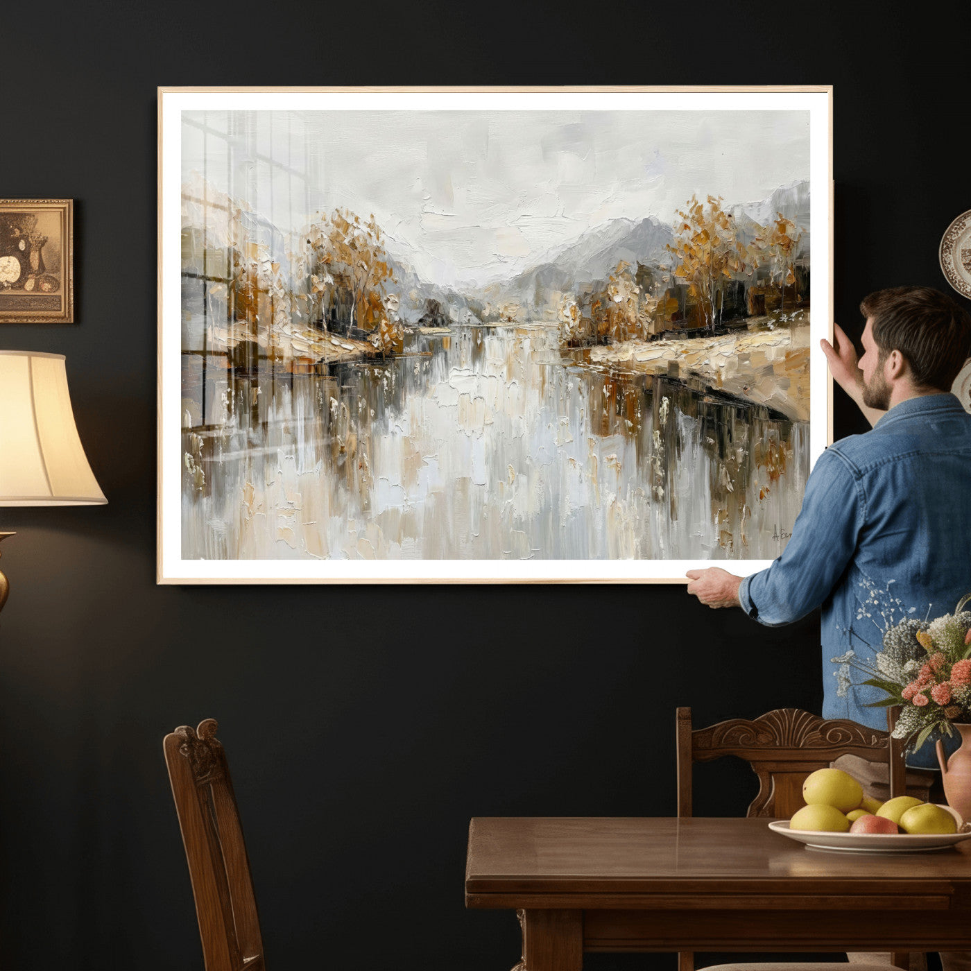 75820239-MGV-CV-36X24 - Abstract Landscape Wall Art Canvas Print, Modern Lake Printing Wall Decor for Contemporary Interiors