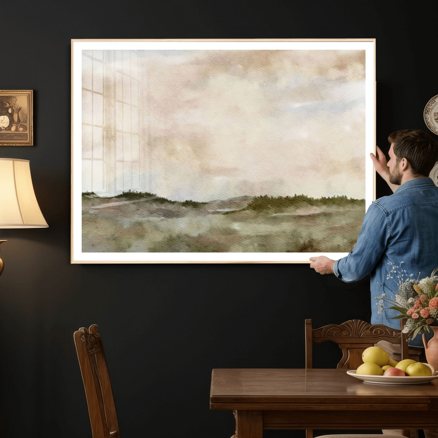 13578069-MGV-CV-36X24 - Abstract Landscape Wall Art Canvas Print, Watercolor Pastoral Landscape Painting Wall Decor for Modern Farmhouse Interiors