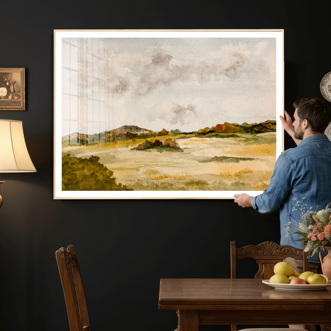 94151004-MGV-CV-36X24 - Watercolor Abstract Countryside Wall Art Canvas Print, Neutral Pastoral Landscape Painting Wall Decor for Modern Farmhouse Interiors