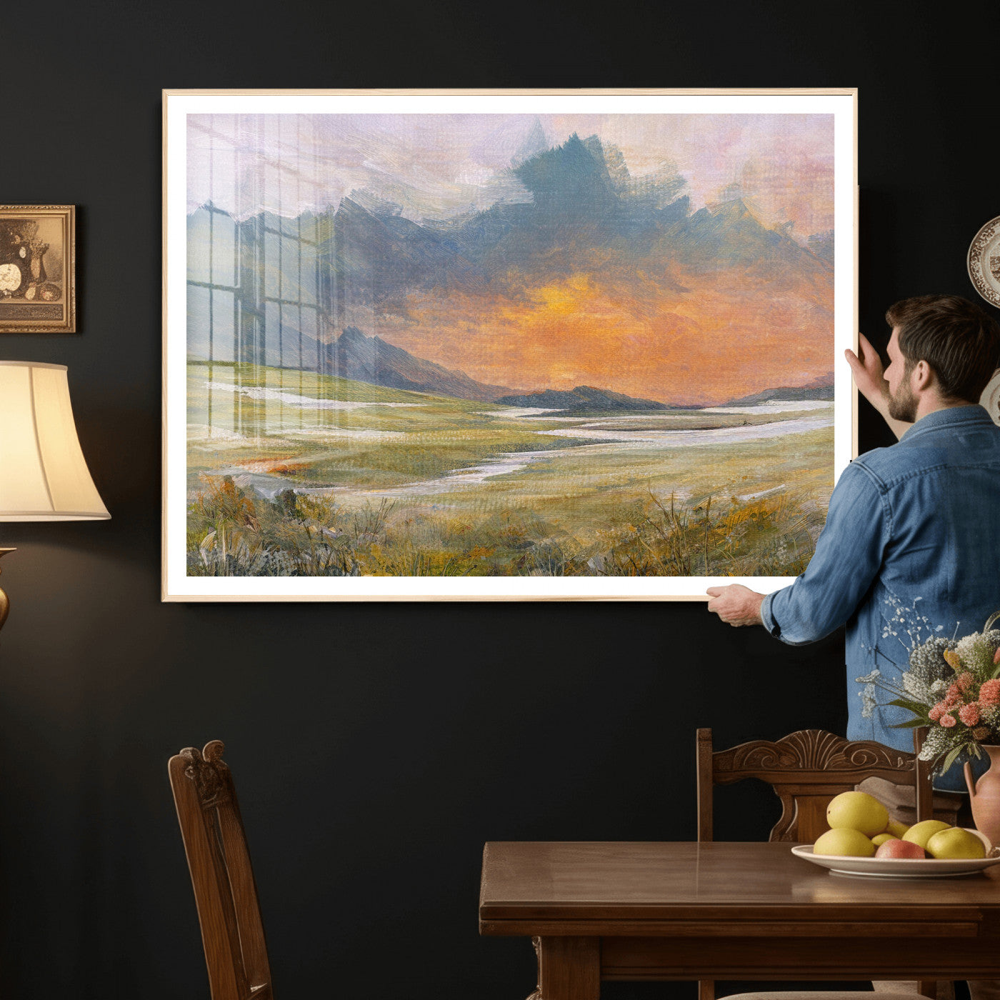 39892091-MGV-CV-36X24 - Mountain Sunset Wall Art Canvas Print Vintage Landscape Panorama Rustic Nature Decor