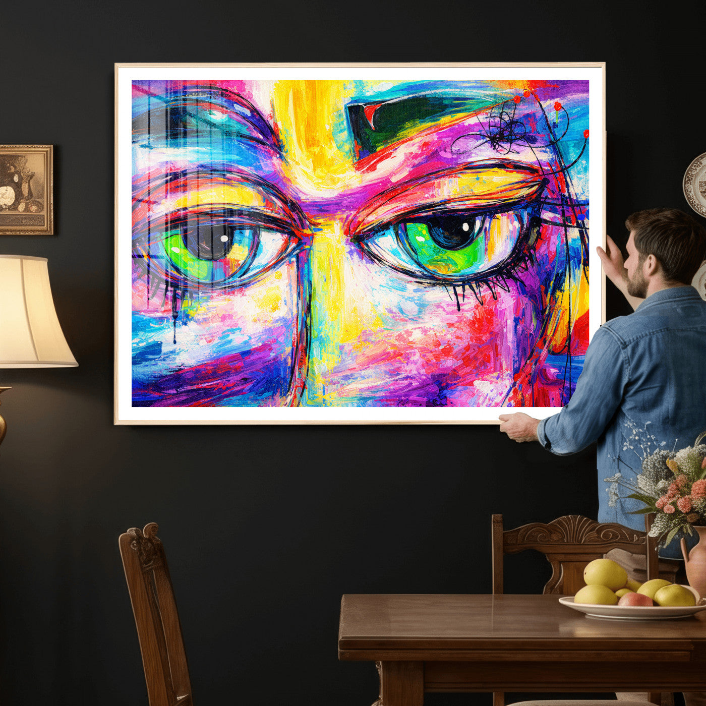 99390655-MGV-CV-36X24 - Colorful Abstract Face Wall Art Canvas Print – Modern Pop Art Portrait Artwork for Contemporary Living Room Decor