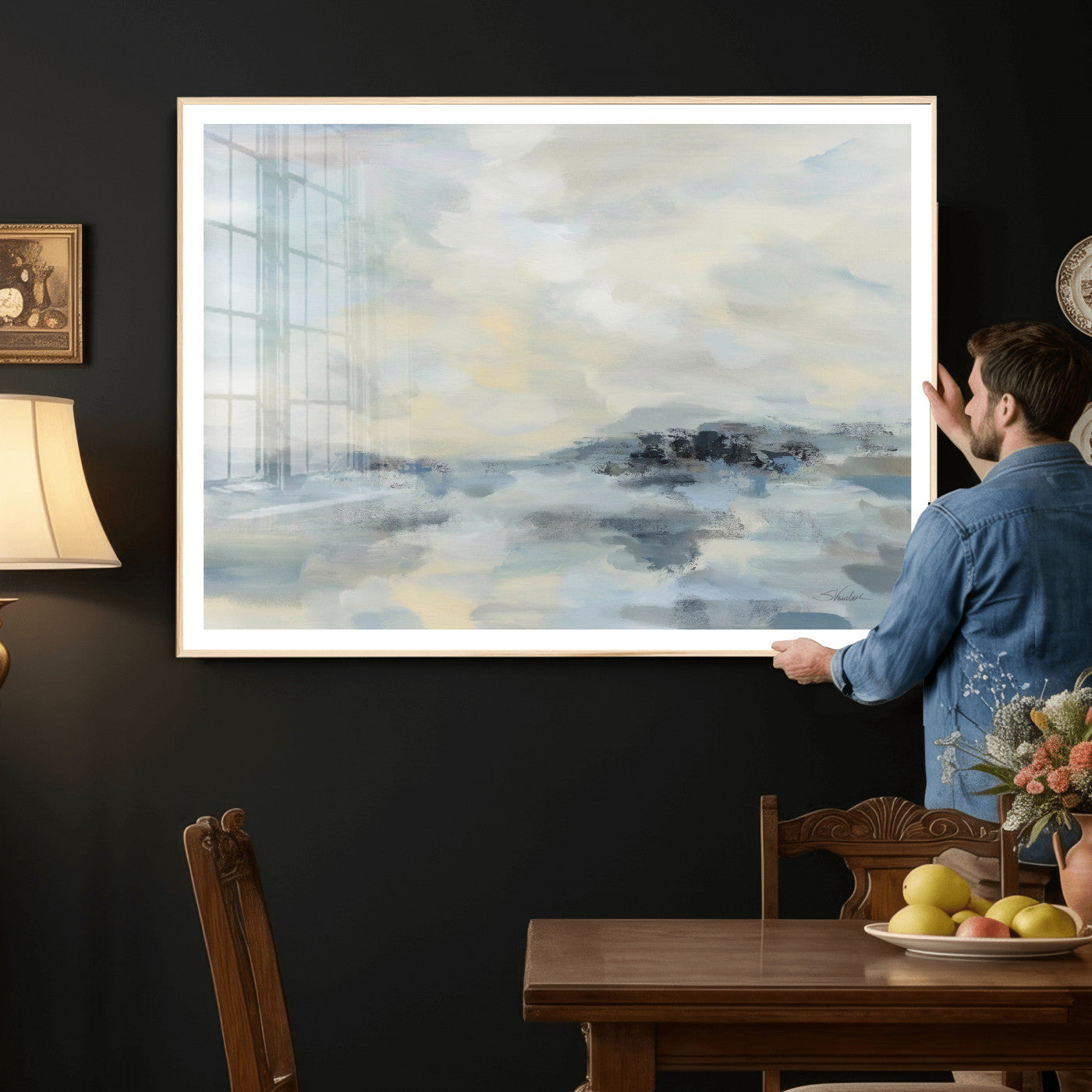 24647355-MGV-CV-36X24 - Abstract Coastal Landscape Wall Art Canvas Print – Soft Blue Gray Minimalist Painting