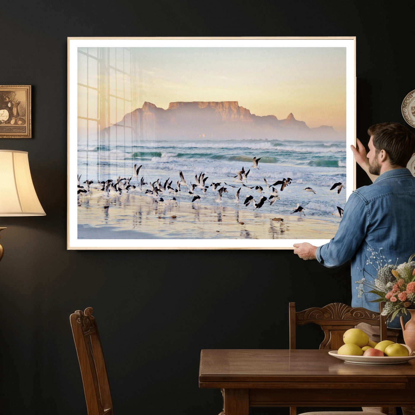 78989362-MGV-CV-36X24 - Seagulls Over Ocean Wall Art Canvas Print – Coastal Beach Landscape Artwork for Living Room Decor