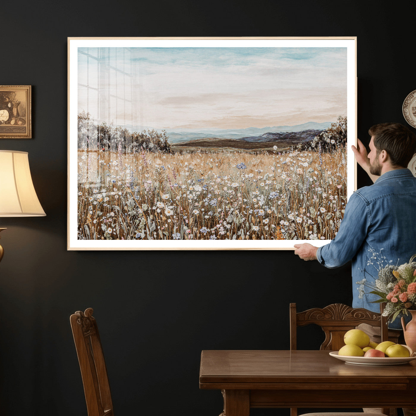 F35773805-MGV-CV-36X24 - Neutral Wildflower Field Canvas Wall Art — Beige Earth Tone Botanical Meadow Print | Farmhouse Boho Decor | Bedroom Living Room Gift Her