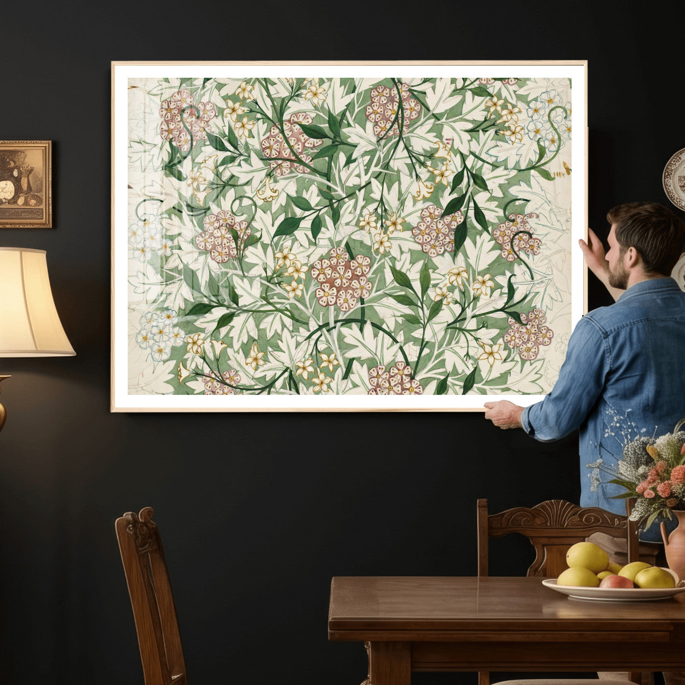 33560597-MGV-CV-36X24 - William Morris Jasmine 1872 Canvas Wall Art — Arts and Crafts Botanical Print | Vintage Green Floral Decor | Cottagecore Gift | Classic Art