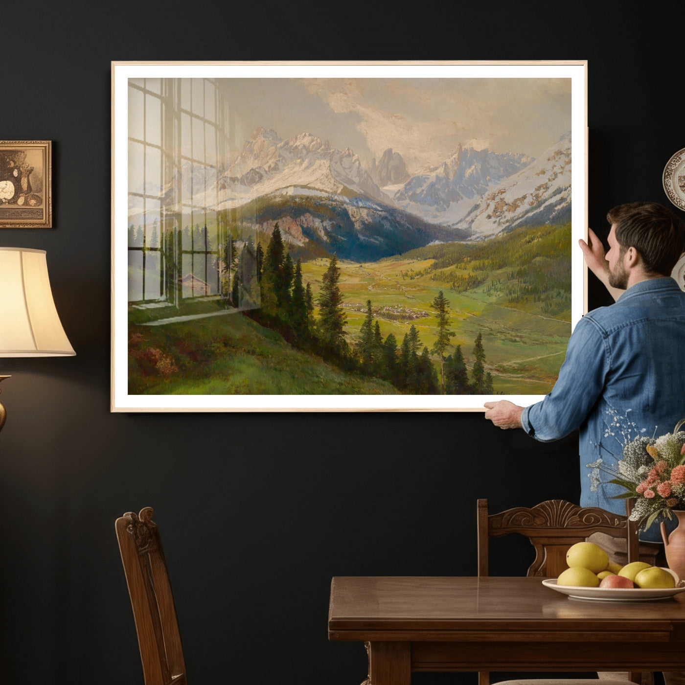 23120262-MGV-CV-36X24 - Konrad Petrides Sexten Village Canvas Print, Alpine Mountain Valley Painting, Dolomites Landscape Art