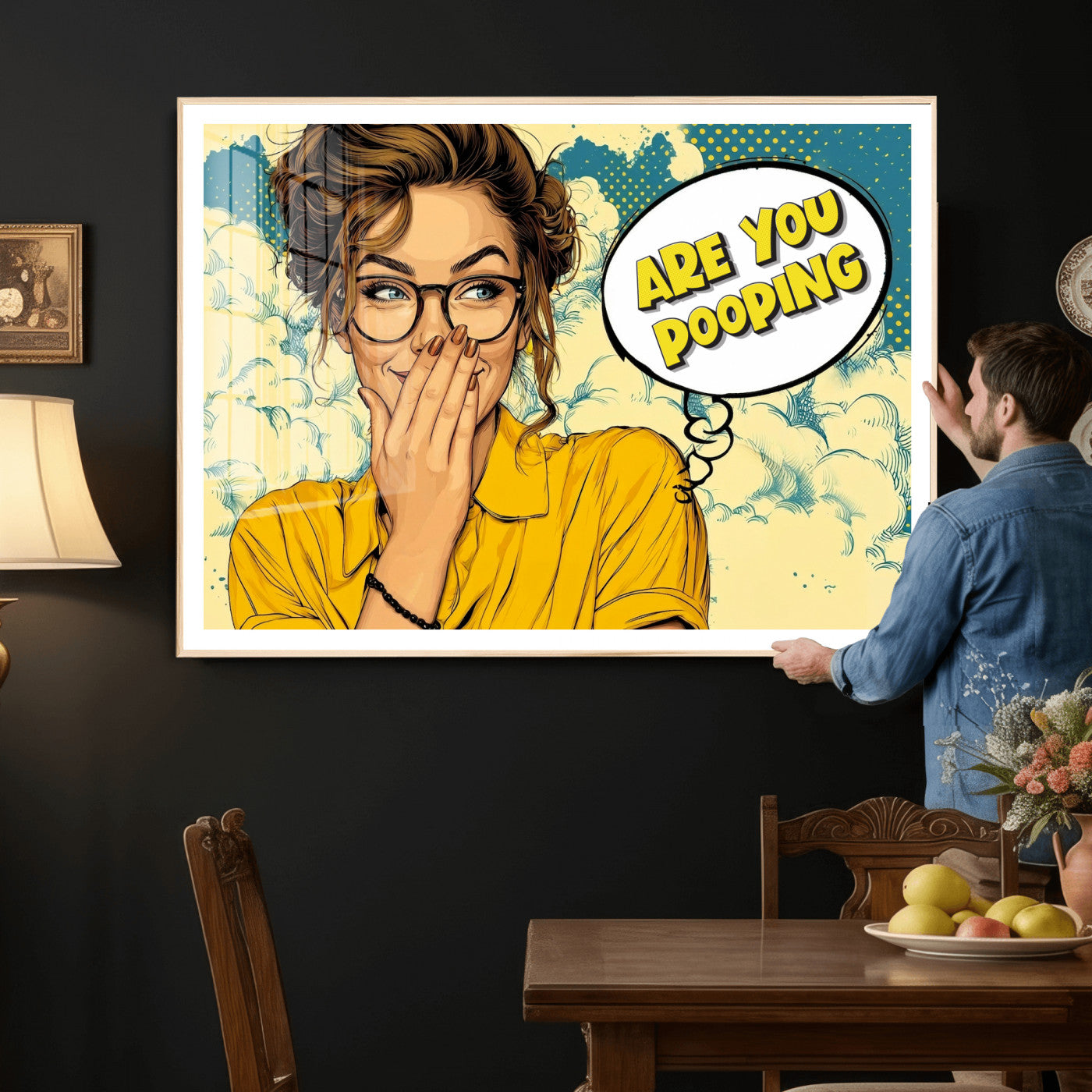 P79156505-MGV-CV-36X24 - Pop Art Print Bathroom Sign Wall Art Canvas Print — Funny Bathroom Canvas | Comic Style Toilet Wall Decor | Humor Gift | Are you Pooping