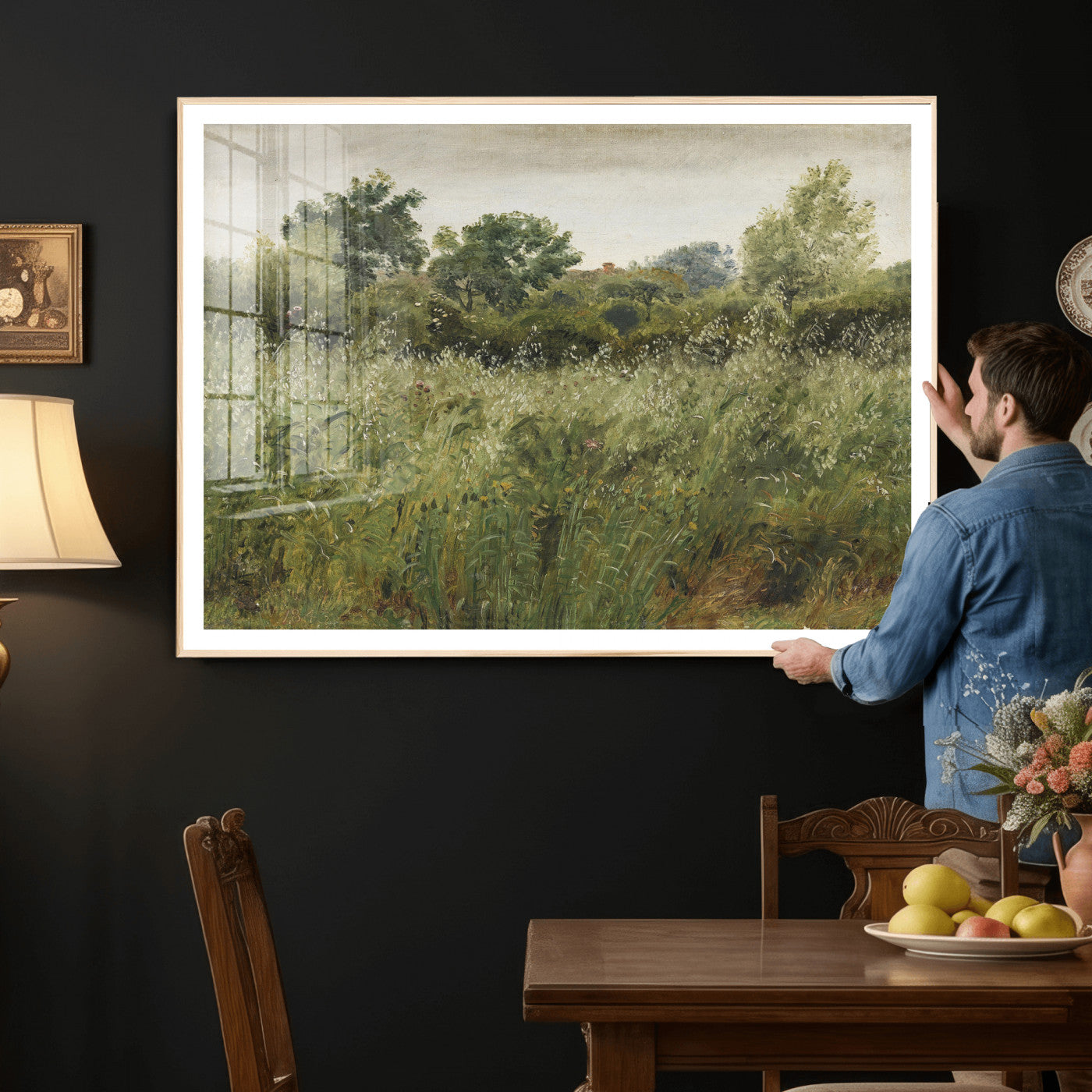 92328261-MGV-CV-36X24 - Wildflower Meadow Canvas Wall Art, Impressionist Overgrown Field Painting Print, Vintage Green Nature Decor, Cottagecore Botanical Art, Living Room Print