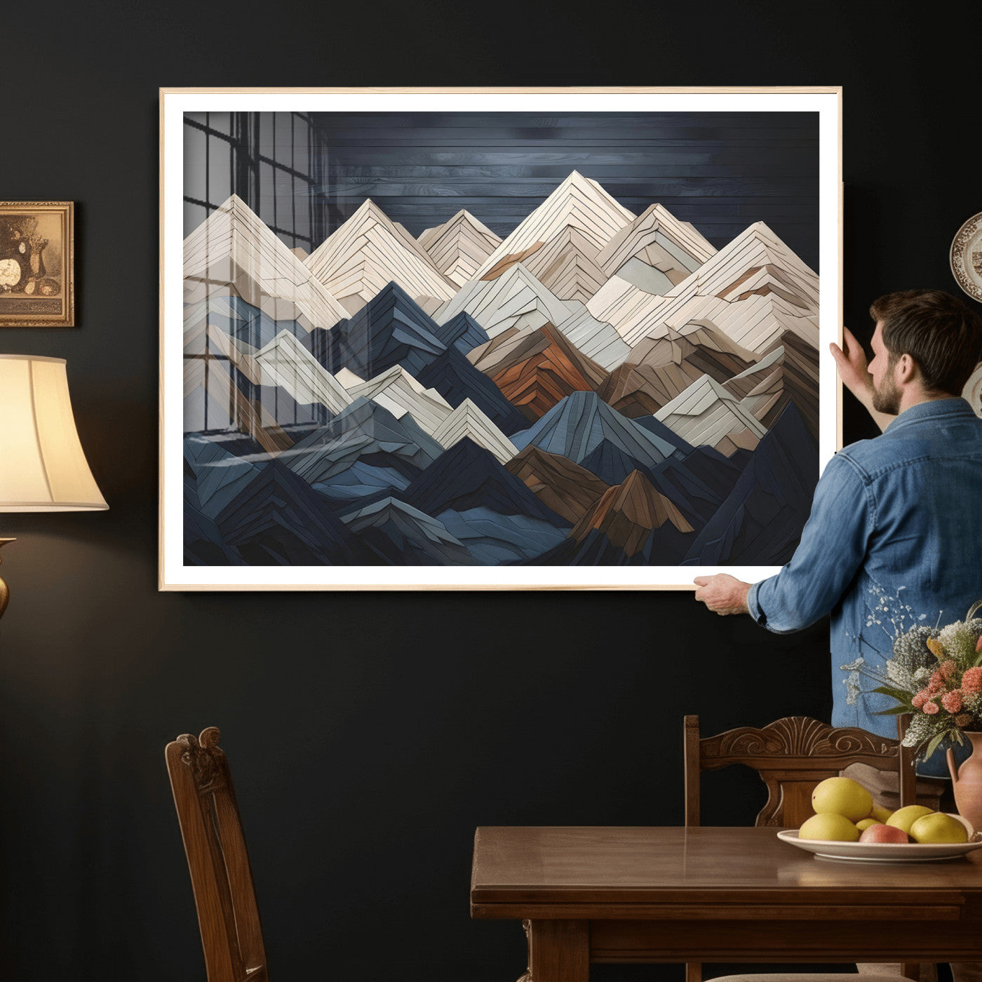 12896-MGV-CV-36X24 - Wood Mountain Range Wall Art - Ready to Hang 3-Piece Set for Modern Rustic Decor, Abstract Wooden