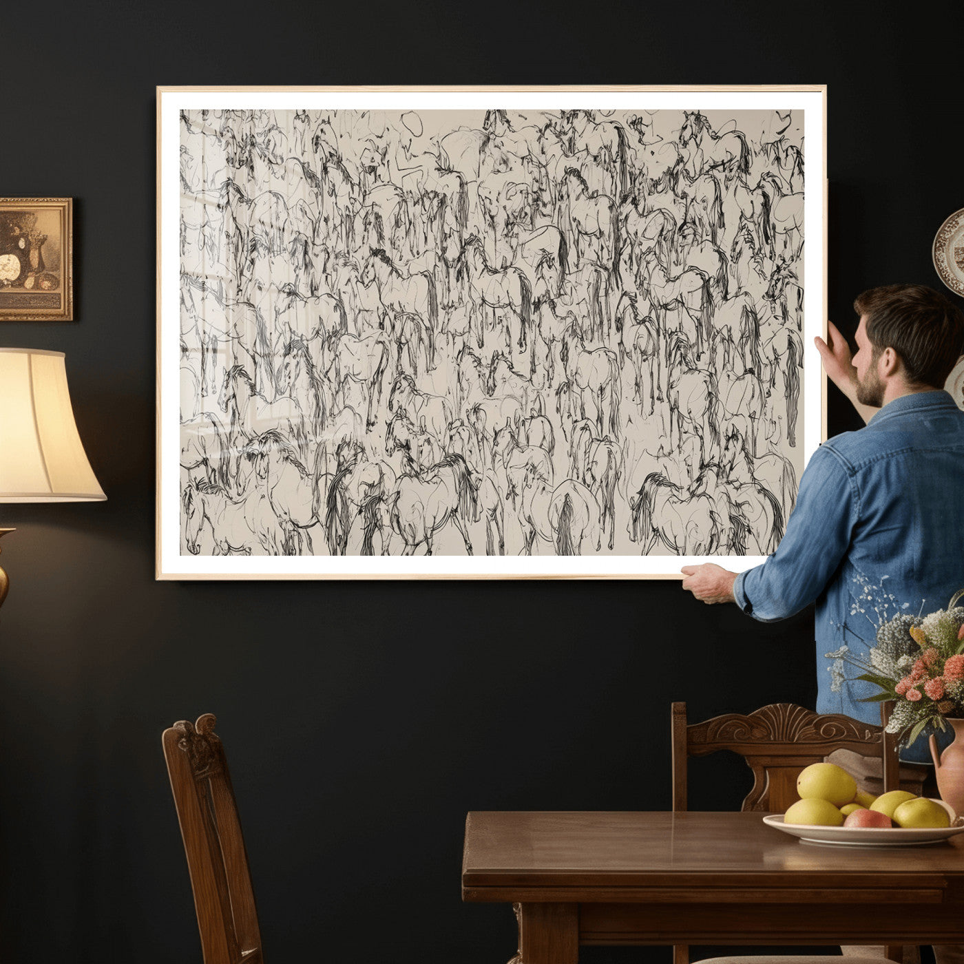 25718-MGV-CV-36X24 - Abstract Horse Sketch Wall Art | Ready to Hang and Framed | Farmhouse Wall Decor for Barn Wall